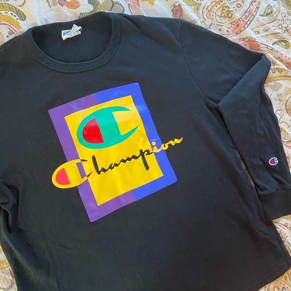 Champion Long sleeve Black Large Sized Vintage 🌟 - Picture 2 of 8